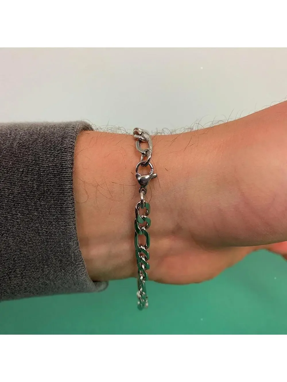 Cyber Vintage y2k 2000s style Figaro Sterling Silver grunge punk Bracelet. 8